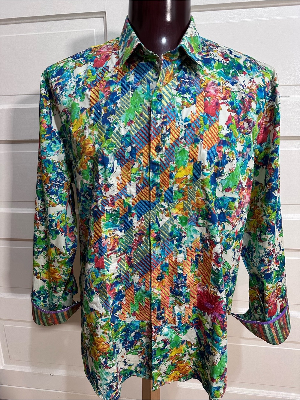 Robert Graham Button Down Long Sleeve Shirt 3XL Classic Fit Flip Cuff Cotton